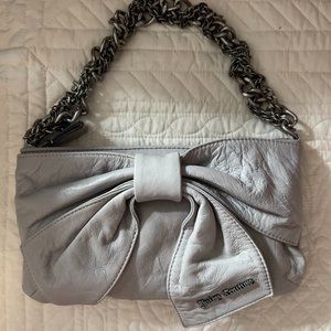 Y2K Fashion Juicy Couture Bow Chain Lambskin Leather Purse in Grey